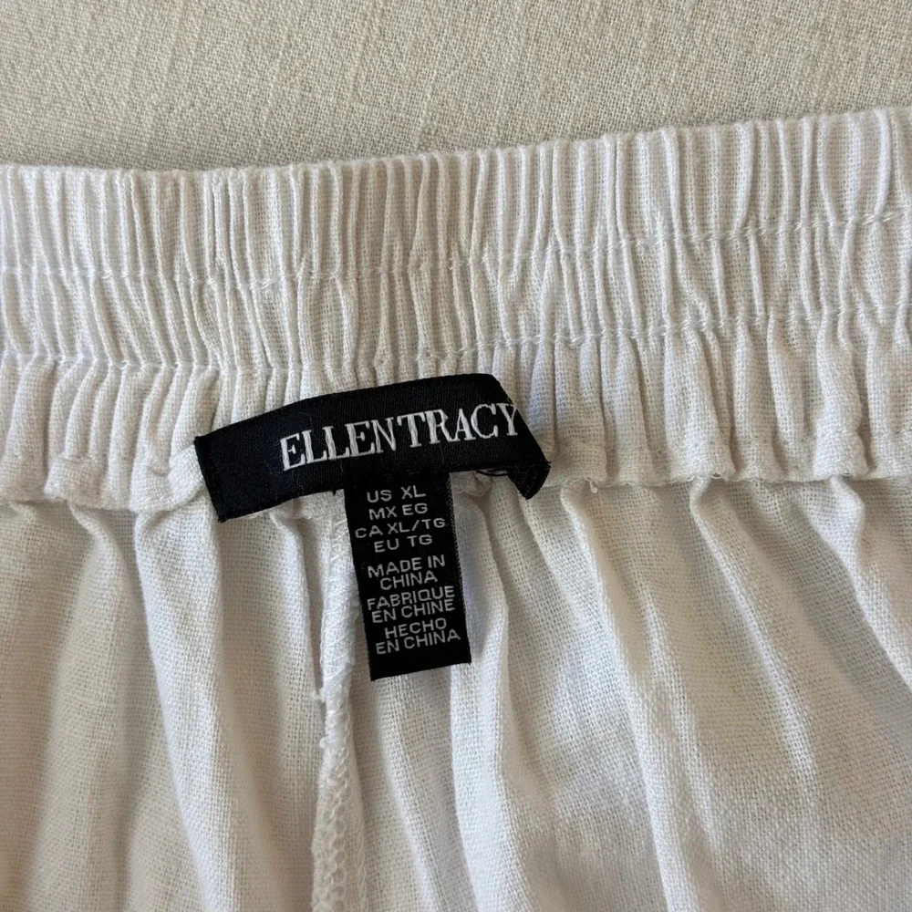 Ellen Tracy Linen Blend High Rise Cargo Pants Womens XL White